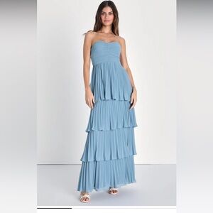 Lulus Seriously Sensational Light Blue Strapless Tiered Maxi Dress